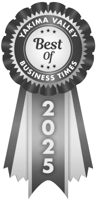 Black and white ribbon labeled "Yakima Valley Business Times Best Of 2025.